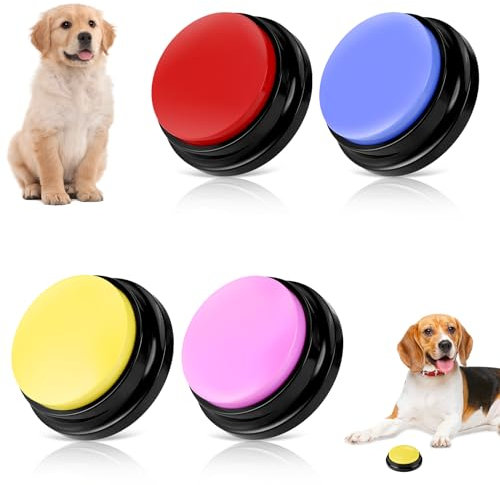 Hundetasten Tiandirenhe Buzzer mit Aufnahmefunktion Answer Buzzers Aufnahmegerät Kinder 4 farbigen Buzzer mit Sound, Buzzers Aufnahmefähige Tasten für Hund Interaktion