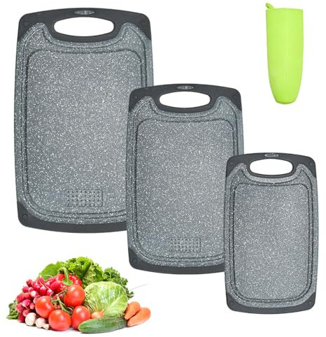 SLTAXAR Tagliere da Cucina Professionale Set di 3 Tagliere con scanalature per il succo e manici antiscivolo, Tagliere Plastica Grande Senza BPA,Lavabile in Lavastoviglie, Tagliere per Tagliare