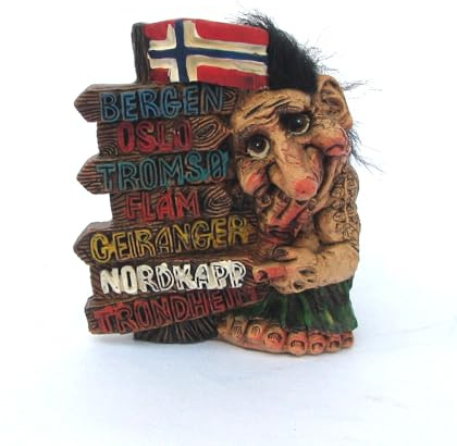 Generisch Troll am Ortsnamen-Schild, Norge Troll, 8cm, Figur für innen