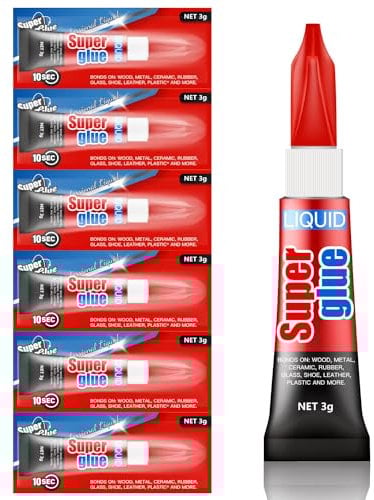 ALECPEA Super Glue, 6-Pack Single-Use Tubes 3 Gram Each, Super Fast, Thick & Strong Adhesive Superglue, Glue for Hard Plastics, DIY Craft, Ceramics, Frame, Leather, Metal Etc