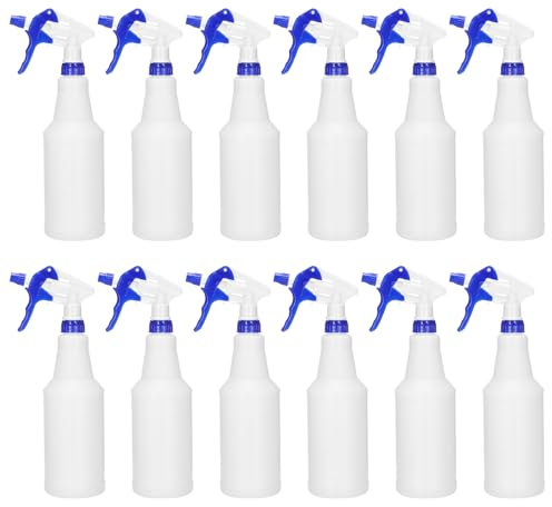 PATIKIL 750ml/24oz Plastic Spray Bottles, 12pcs Adjustable Nozzle Leak Proof Empty Water Mist Stream Sprayer for Cleaning Solutions Plants Hair, Blue