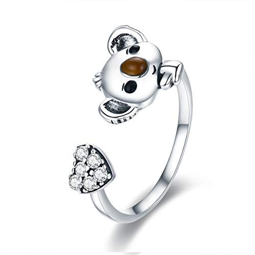 Animal Collection Ring aus echtem 925er Sterlingsilber, schöne Koala-Form, verstellbare offene Größe, Sterlingsilber-Schmuck