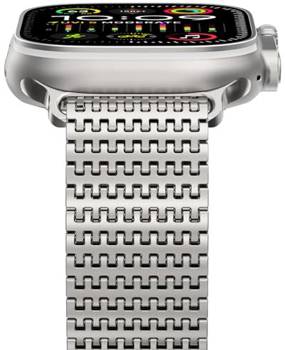 NewWays Milanese Armband Kompatibel mit Apple Watch 49mm 46mm 45mm 44mm 42mm(Seire 3 2 1), Edelstahl Magnetic Metall Ersatzarmband für iWatch Ultra 2/Ultra Series 10 9 8 7 6 SE 5 4 3 2 1,Titan