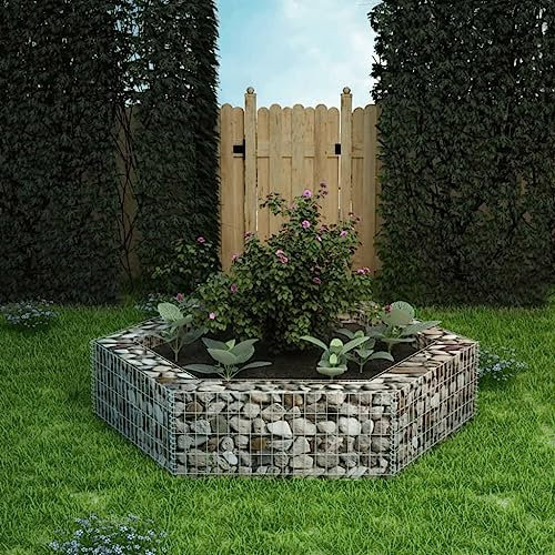 Natulvd Hexagonal Gabion Wall Raised Bed Mesh Wire Wall Panel, Garden Stone Cages Basket Gabion for Outdoor Landscape Lawn Vegetable Flower (200x173x40 CM)