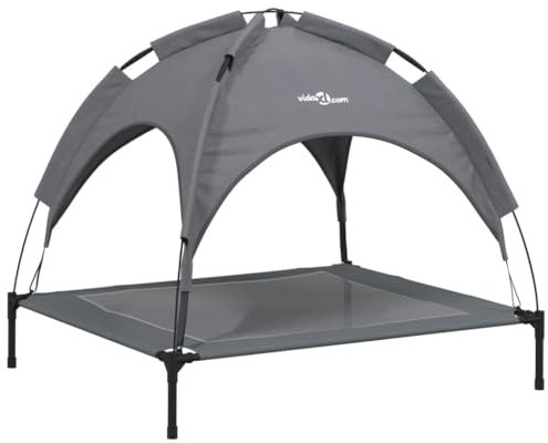 vidaXL Hundeliege, Erhöhtes Hundebett mit Dach, Haustierbett Outdoor mit Baldachin, Haustierliege Hund Schlafplatz Hundesofa, Anthrazit Oxford-Gewebe Stahl