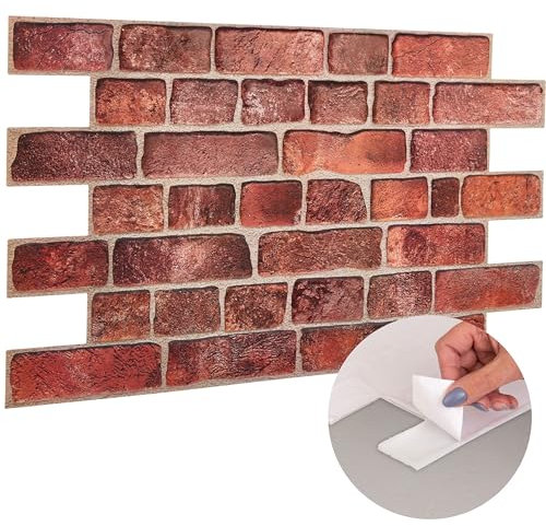 3D Wall Panels Self Adhesive - 20 Sheets Covering 99.1 sqft (9.2 sqm) Modern PVC Plastic Cladding Panel Size - 37.79 x 18.89 in (96 cm x 48 cm) – Decorative Faux Deep Red Brick Pattern