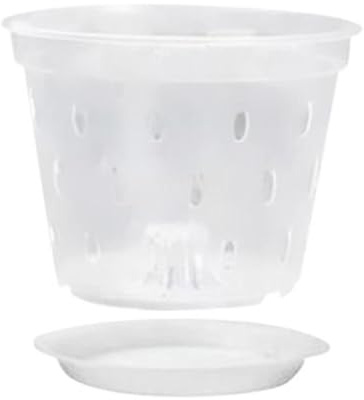 NeaxgeandX Orchideentopf Schlitz-Orchideen Pflanzgefäß Transparenter Übertopf zum Umtopfen von Blumenpflanzen 17,8 cm mit Untersetzer, 17,8 cm