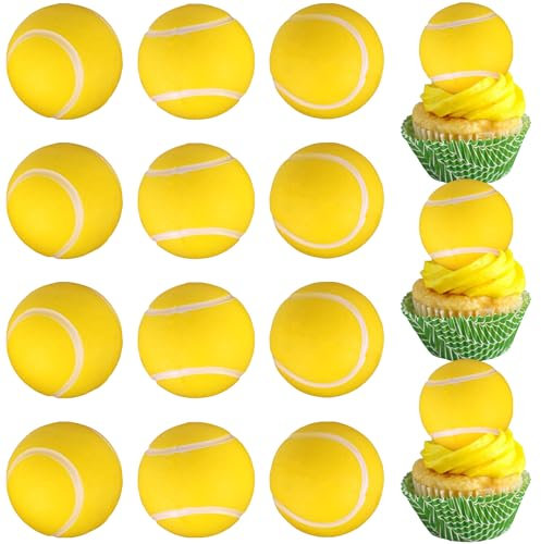 12 Stück 3D Tennisbälle Tortendeko Sport Thema Fußball Cupcake Toppers 3D Tennisbälle Kuchen Deko für Baby Dusche Tennisbälle Sport Thema Geburtstag Party Kuchen Dekorationen