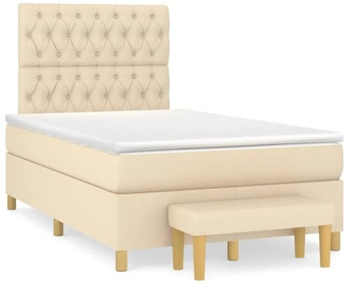 vidaXL Boxspringbett, Bett mit Matratze Kopfteil Bank, Bettgestell mit Lattenrost, Polsterbett Doppelbett für Schlafzimmer, Creme 120x190cm Stoff