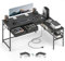 sun yet 55 L Shaped Gaming Desk with Power Outlet, Reversible Computer Desk with Drawers, 40.5 Large Legroom Corner Gaming Desk, Unique Grid Design, Home Office Desks L-Shaped Gaming Table, Black