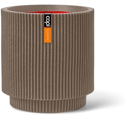 Capi Europe - Gefäß Zylinder Groove NL - 41x43 - Warm Taupe - Öffnung Ø36 - Blumentopf für den Innen- und Außeneinsatz - KGVWT883