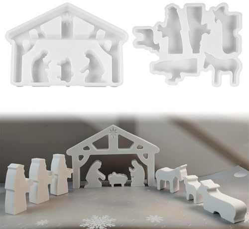 Krippe Silikon Gießform, Krippe Set Silikonformen Gießformen Kerzenhalter, Krippe Giessformen Zum Gießen, Gipsform Weihnachten Krippe Silikonformen Für Kerze, Handwerk, Tischdekorationen (Stil A)