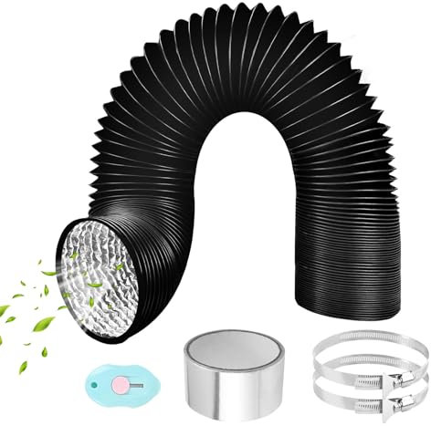 ComPDCVD Tubo Flexible de Salida 80mm 3 m Negro Manguera de Ventilación de Aluminio con 2 Abrazaderas Acero Flexible di Aluminio PVC Tubo para Extractor de Aire Climatización Secadora