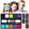 LOPHE Kit de Pintura Facial, 22 Piezas de Paleta de Pintura Facial y Corporal, 10 Colores de Pintura Facial a Base de Agua con Pinceles, Plantillas y Purpurina para Halloween, Navidad, Cosplay