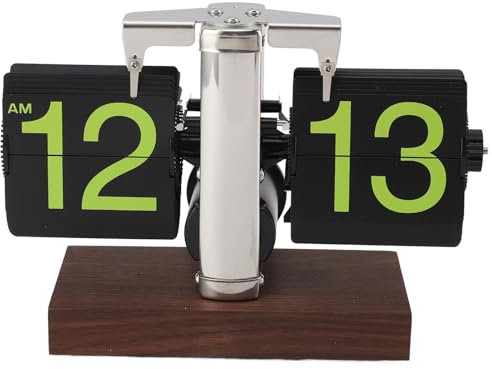 Serlium Digitale Flip-Down-Uhr, Retro-Stil, Minimalistische Einzelfuß-Mechanische Auto-Flip, Schreibtischuhr Für Zuhause Und Wohnzimmer (Schwarz Und Holzsockel)