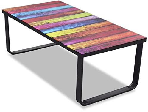 IBUQDDV Table basse avec motif arc-en-ciel - Plateau en verre - Table basse pour salon