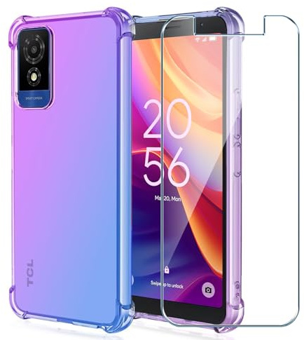 Xiangyun Gradient Case for TCL 501 (6.0) with 1 Tempered Glass Screen Protector, Soft Slim Crystal Clear Case TPU Bumper Back Cover Gradient Colour Phone Case - Blue Purple
