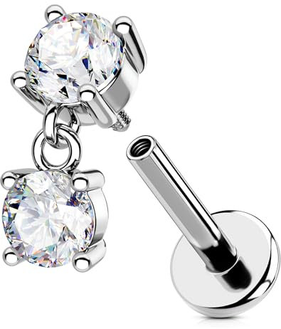 OUFER 16G Innengewinde Tragus Piercing Chirurgenstahl 316L Knorpel Ohrpiercing Ohrpiercing Helix Klar CZ 8 mm Dangle Conch Piercing Ring für Frauen Helix Ring