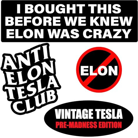 I BOUGHT IT BEFORE ELON WENT CRAZY- 6PCS Elon Musk Tesla Hochwertiger Aufkleber Auto Tuning Sticker, Vinyl Stoßfänger Glas Tesla Besitzer Aufkleber Zubehör