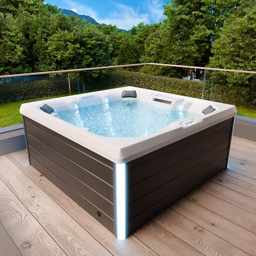 Tronitechnik® Outdoor Whirlpool Spa TORCELLO außen Badewanne weiß 210cm x 210cm mit Heizung, Hydromassage und Farblichtherapie