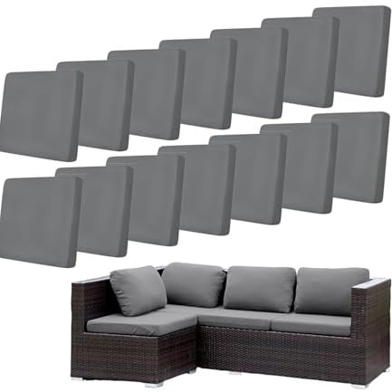 Hiseng Outdoor Sitzkissenbezug 14 Stück, Terrasse Gartenpolster Ersatzbezug, Grau Stretch Sitzkissenbezug Sofa Kissenbezüge mit Gummiband für Terrassenmöbel, Gartenmöbel