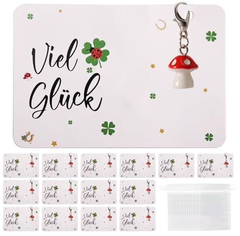 15 Set Glücksbringer Schlüsselanhänger,Silvester Schlüsselanhänger,Viel Glück Geschenke Prüfung,Geschenk Vierblättriger Klee Glücksgeschenk für Danke,Weihnachten,Silvester,Abschied,Feiertagsgeschenke