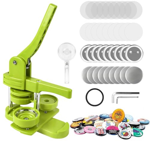 DBREAKS Buttonmaschine 58mm Badge Maker Push-Pull DIY Presse Abzeichen Macher mit Kreisschneidern & 120 pcs Anstecknadeln mit Eisenrückseite, Glanzlaminate, Rund Papier, DIY Geschenke Pin Maker Grün