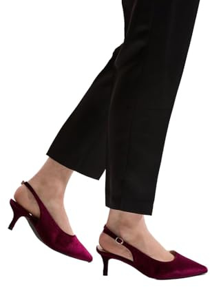 Dorothy Perkins Wide Fit Dova Velvet Slingback Kitten Heel Court Shoes, 5, Dark Red