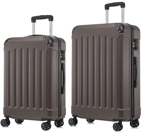 YONSLY Premium Reisekoffer TSA-Schloss,YKK-Reißverschluss Hartschalen-Koffer Trolley Kabinenkoffer Rollkoffer Suitcase Handgepäck 4 Rollen (Braun, L-XL-Set)