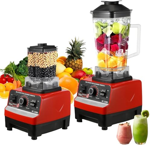 5000 W Multifunktions-Küchenmaschine, 2-in-1, Smoothie-Mixer, professionell, mit 2 Glasschüsseln, 2 l, ergonomisch, 15 Geschwindigkeitseinstellungen, für Smoothies, Shakes, Lebensmittel, Crushed Ice