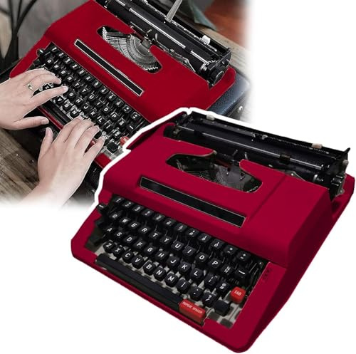 WDWDW Klassische rote Schreibmaschine mit manueller Bedienung – Buchstaben im antiken Vintage-Stil – Künstlerisches Design