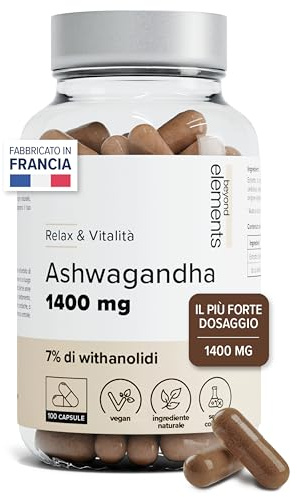 Ashwagandha Pura 1400mg - Regolazione Cortisolo - 7% Withanolidi | Alta Concentrazione per Cortisolo, Sonno & Stress - Ginseng Indiano - 100 capsule vegan - Beyond Elements