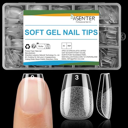 ASENTER Extra Short Coffin Nail Tips - 300Pcs Half Matte Full Cover Press on Nails, Pre-Shape Clear Nail Tips Coffin for Home DIY and Art Salon, 15 Sizes