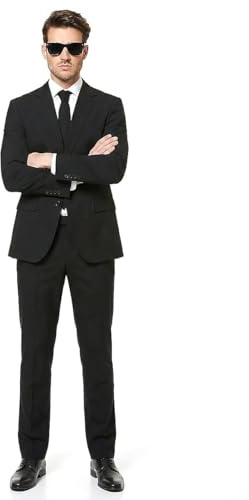 Maskworld Man in Black Herren-Kostüm – Schwarzer Anzug mit Jackett, Hose, Krawatte & Sonnenbrille – Klassisches Geheimagenten-Outfit für Karneval, Halloween & Mottopartys