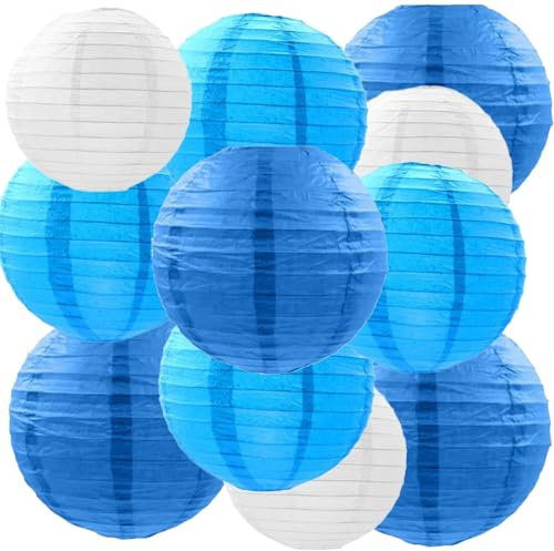 We Moment Zone 12 Stück Papier Lampions Blau Runde Papierlaterne Papier Laterne für Lampenschirm Blau Deko, Geburtstagsfeier,Hochzeitsdekorationen，Gartenparty Deko