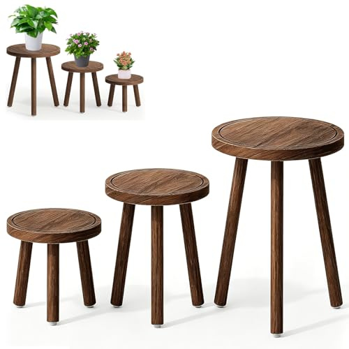 YuLiMirich Blumenständer Holz 3er-Set, Pflanzenhocker, Pflanzenständer für den Innenbereich, Blumenhocker Hocker Pflanzentische, Blumenständer Holz für Balkon Garten Wohnzimmer Deko