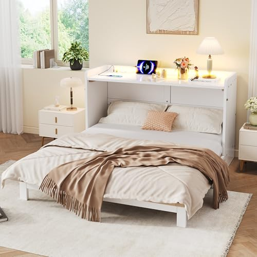 Bladez Schrankbett 140x200 Weiß | Umbaubar zum Kleiderschrank | Mit Schubladen, Regal & USB-Ladestation | Mobiles Plattformbett | Ohne Matratze (Weiß-A, 140x200cm)