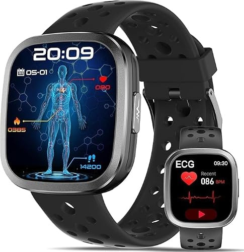 Smart Watch for Men Women, 1.72 Fitness Watch with ECG/Blood Pressure/HRV | Breathable Band, 24H Heart Rate/SpO2/Sleep Monitor, 100+ Sports, 3-5 Days Battery, Bluetooth Calls, Android iOS