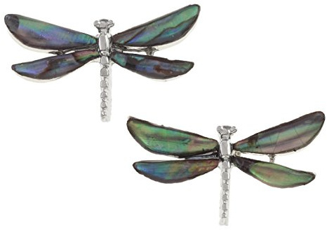 Kiara Schmuck, Libellen-Ohrstecker mit natürlicher, grün-blauer Paua-Abalone-Muschel.Nicht anlaufende Silberfarbe, hypoallergen, rhodiniert.