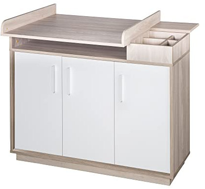roba breite Wickelkommode inklusiv Wickelansatz, Kinderzimmer 'Olaf', Kommode Weiß/Luna Elm, Wickelhöhe 92.5 cm