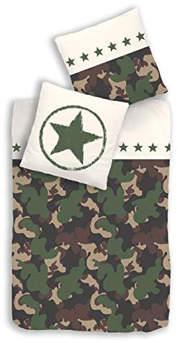 CAMOUFLAGE Bettwäsche Jugendbettwäsche Teenagerbettwäsche · Militär & Army TREND · Sterne, Stras & Camo · Kissenbezug 80x80 + Bettbezug 135x200 cm · 100% Baumwolle in Renforce