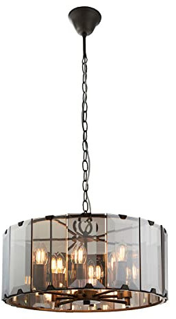National Lighting George Vintage Chandelier Ceiling Lamp Pendant Light Indoor 8 Lights in Dark Slate Grey & Smoked Cut Glass 500mm