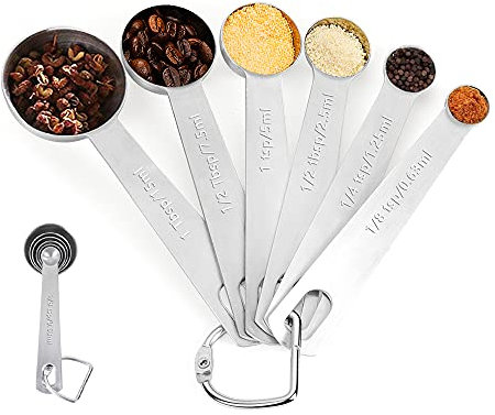 Measuring Spoons Set of 6 Stainless Steel Metal Measure Spoons for Baking Cooking Kitchen, Measuring Spoon Cup