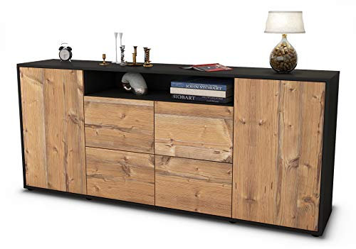 Stil.Zeit Sideboard Ephenia, Korpus anthrazit matt, Front Holz-Design Pinie (180x79x35cm) Push-to-Open Technik