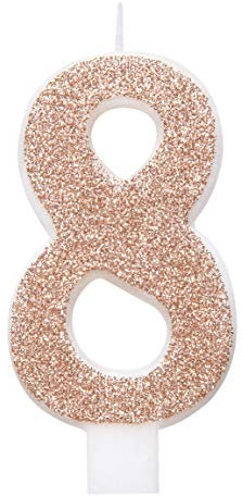 Unique Party 84978 84978-Glitz Rose Gold Number 8 Birthday Candle, Age 8