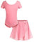 Bricnat Mädchen Ballettkleidung Ballettkleid Baumwolle Tanzbody Gymnastikanzug Balletttrikot Kurzarm Tanzkleid mit Tütü Kinder Dunkelrosa 130