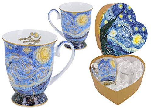 CARMANI - Set of 2 Fine Bone China Mug for Tea, Coffee in a Gift Box with Vincent Van Gogh - The Starry Night 400 ml