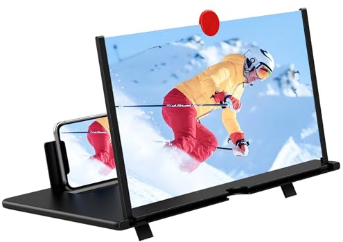 12 Screen Magnifier,3D HD Mobile Phone Magnifier Projector Screen Enlarger for Movies, Videos, and Gaming,Foldable Cell Phone Stand with Screen Amplifier,Gifts for Mom Dad(Black, 12inch)