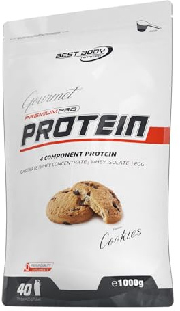 Best Body Nutrition Gourmet Premium Pro Protein Cookies – 1000g 4 Komponenten Eiweißpulver mit Caseinat, Whey, Isolat, Eiprotein – Mehrkomponenten Protein, cremiger Shake