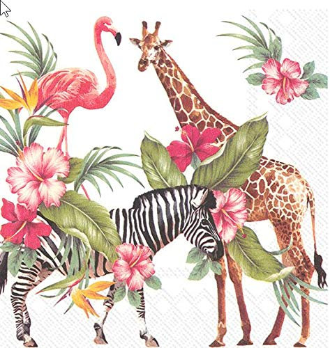 20 Servietten Safari in Afrika | Zebra | Giraffe | Flamingo | Tiere | 33x33cm